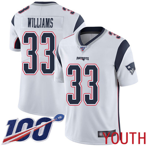 New England Patriots Football #33 100th Season Limited White Youth Joejuan Williams Road NFL Jersey->youth nfl jersey->Youth Jersey